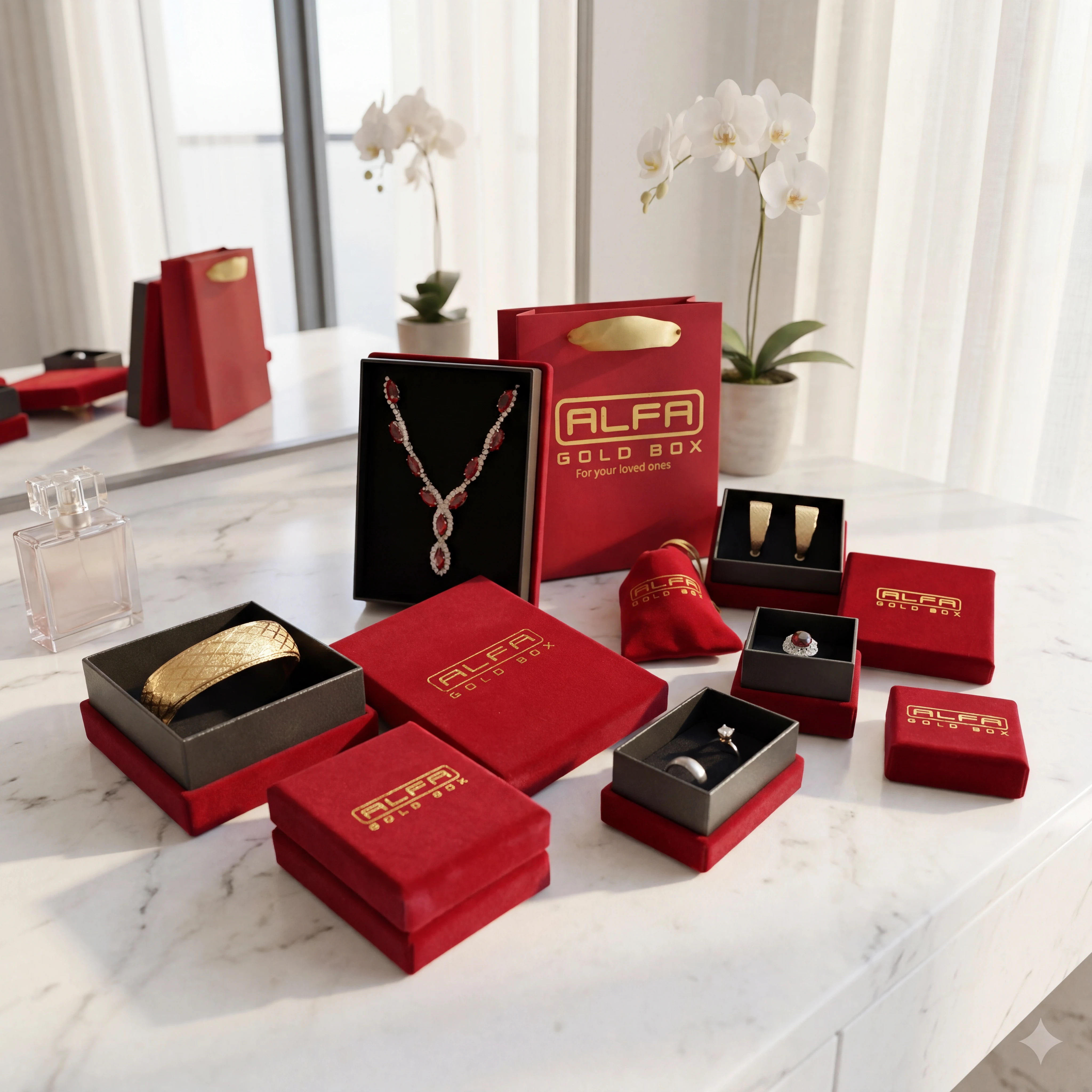 Suede Cloth Two Lid Rigid Boxes | Wholesale Jewelry Packaging | Alfa